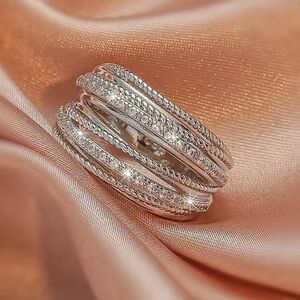 Sterling Silver Plated Rhinestone Stack Ring